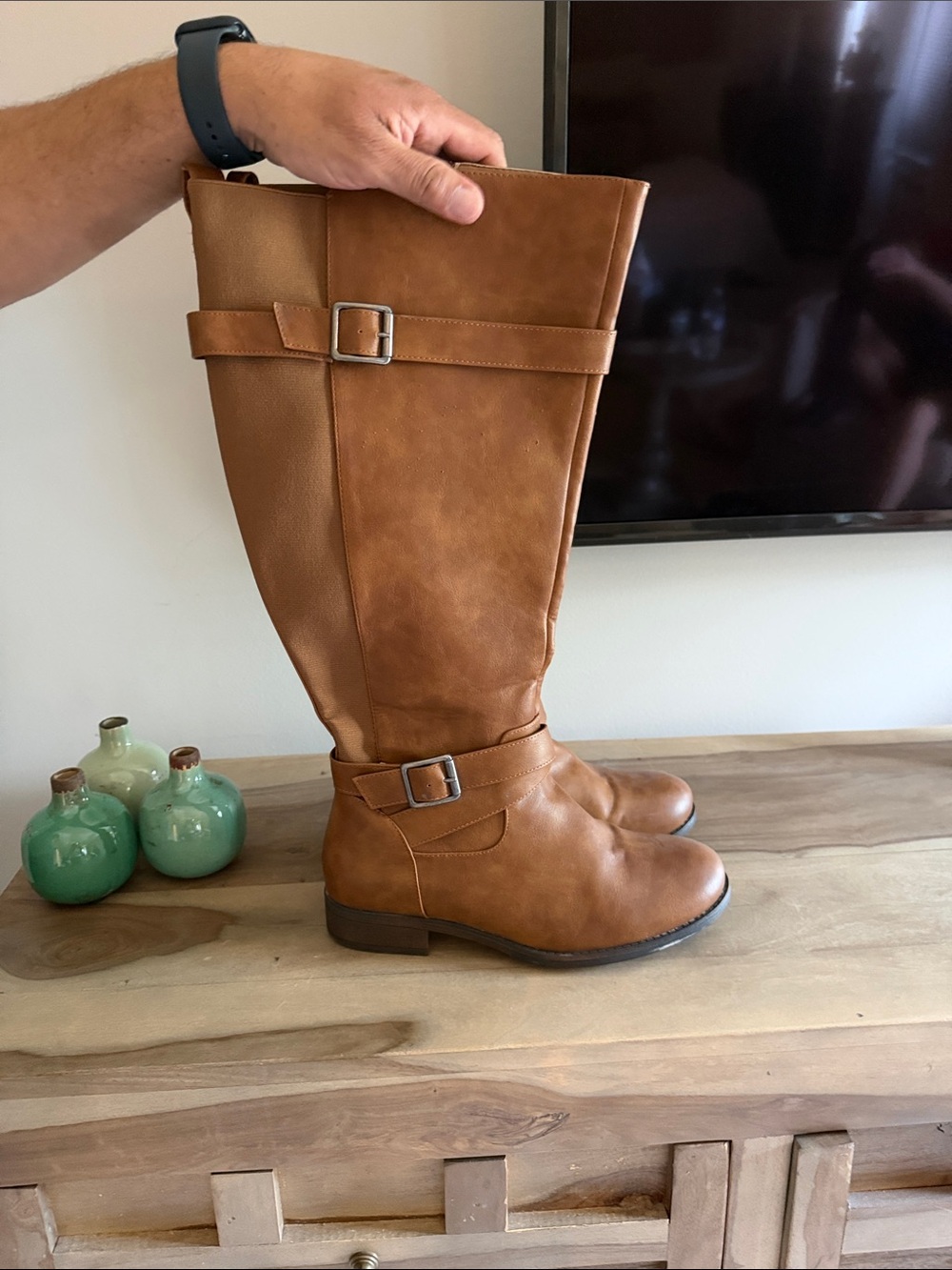 Brown wide calf boots